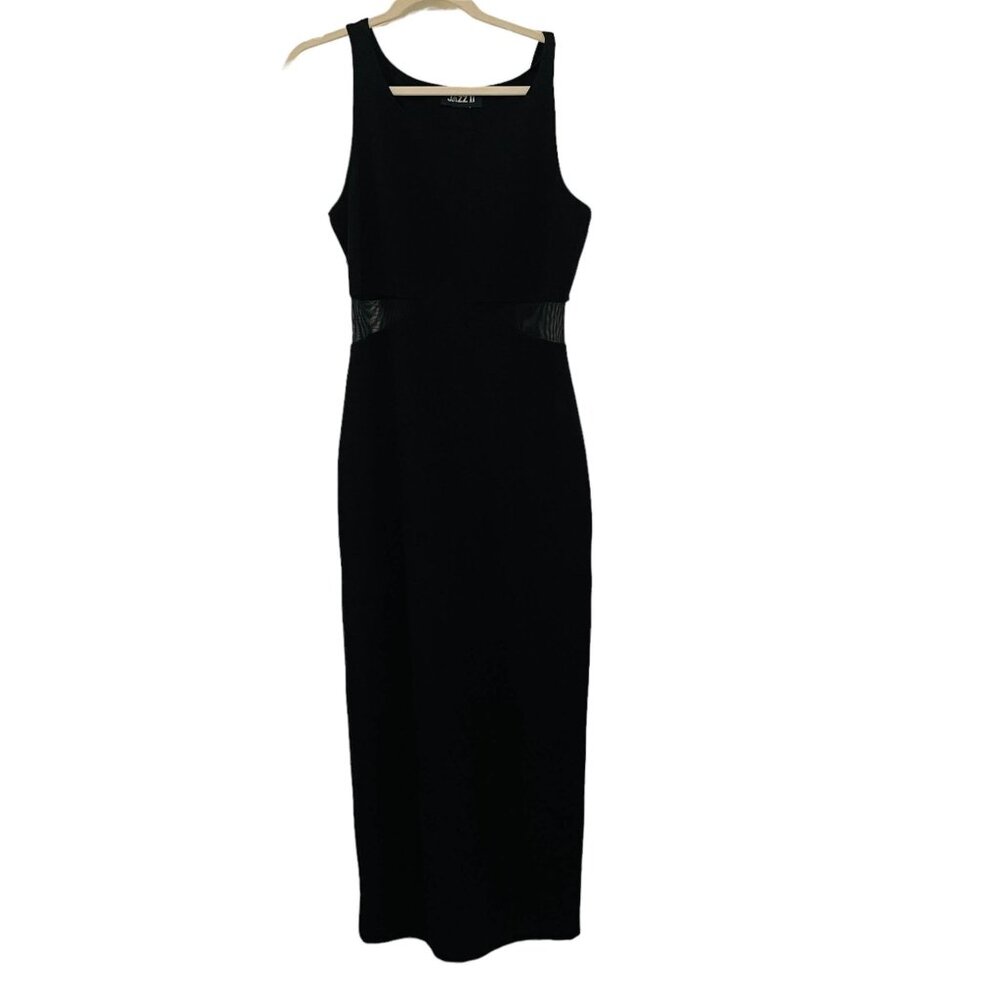 Jazz II Womens Midi Dress‎ Sleeveless Mesh Cutout Black